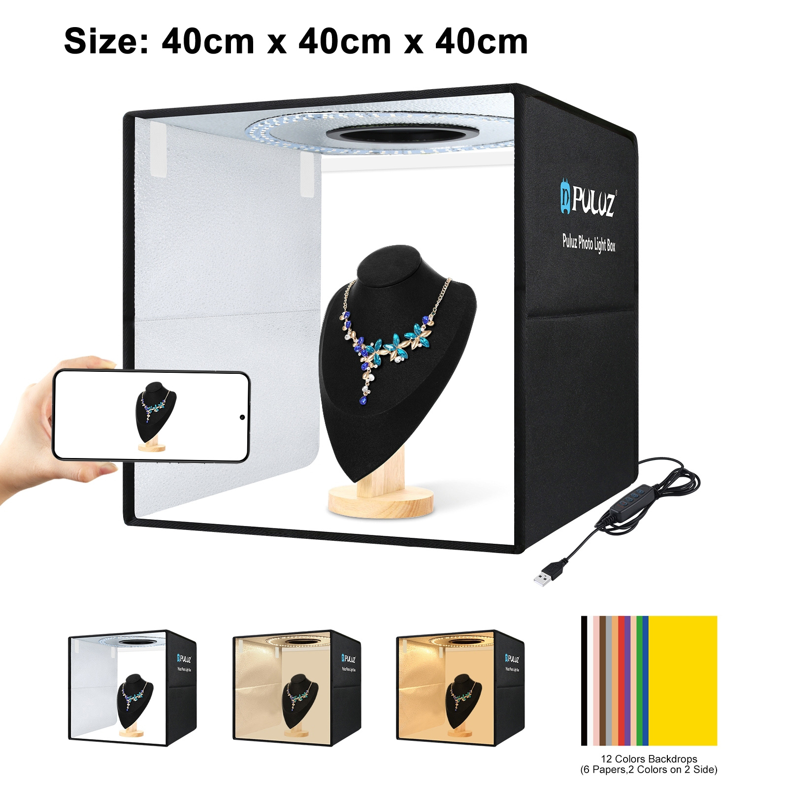 Photography Lighting Tent - PULUZ 40cm Folding Portable Ring Light